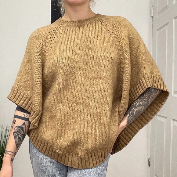 Michael Kors Ribbed Knit Poncho Sweater Size XS Brown - Picture 2 of 5